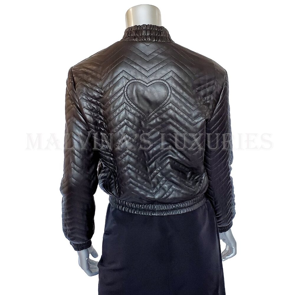 GUCCI JACKET QUILTED BLACK LEATHER BOMBER TIGER CHARM PULL sz IT 38 US 2 - Picture 8 of 15